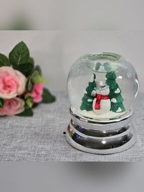 Bath & Body Works Slatkin & Co Snowman Snow Globe Tealight Christmas Tree Silver